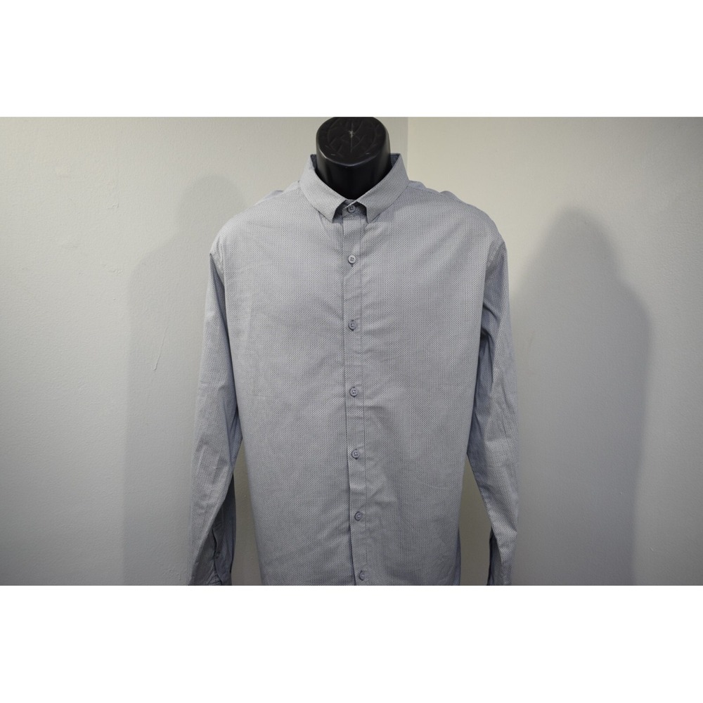 01.Algo Button Up‎ Dress Shirt Gray Regular Fit Stretch Long Sleeve Mens Large
